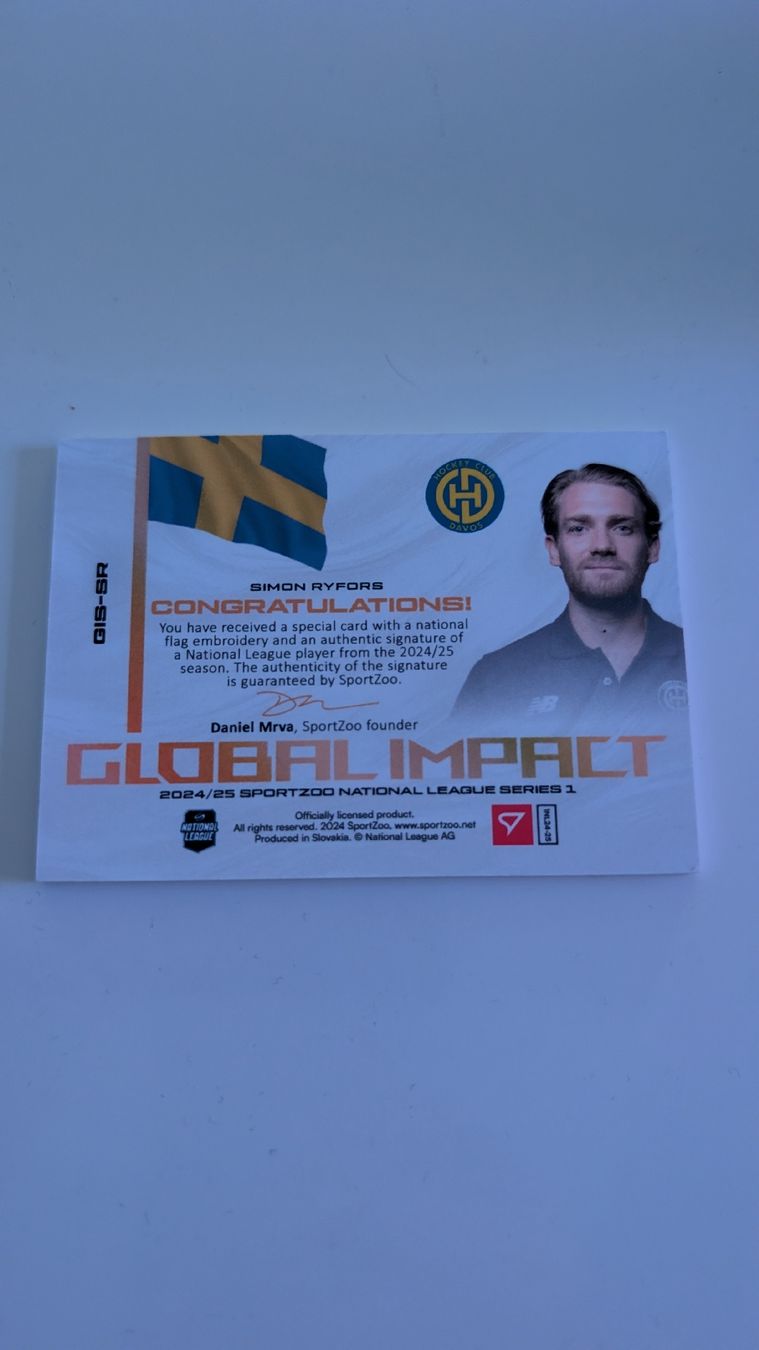 Sportzoo Cartes à collectionner: Simon Ryfors Davos Global Impact signed limited 04/30 – Neuf (Voir description) à Bassersdorf par Maesi14 1