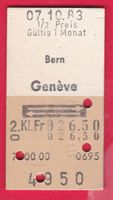 SBB KARTON BILLETT, BERN-GENÈVE, 2.KLASSE, HALBTAX, RETOUR
