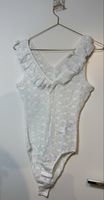 Maje White Lace Bodysuit, Size 2, Ruffle Detail, Summer top