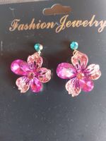 Neue Funkelnde Blumen Ohrringe Strass pink, mode schmuck