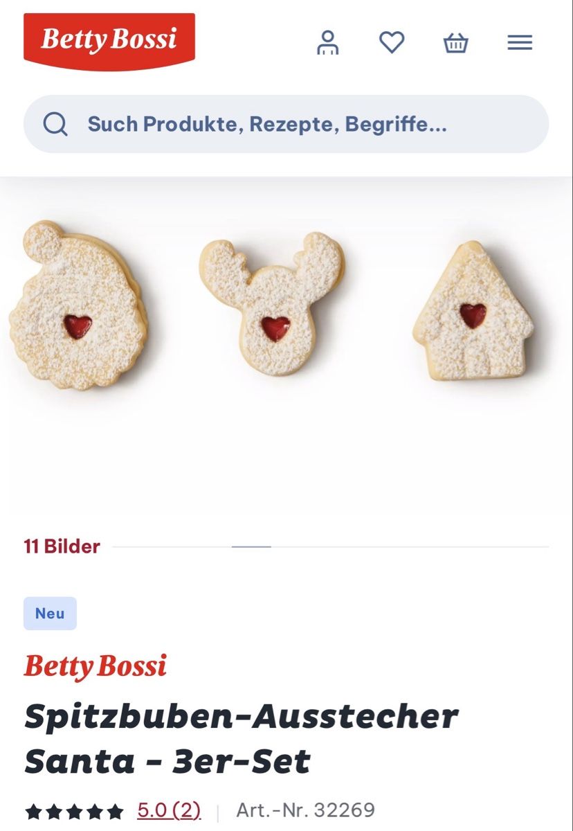 Betty Bossi Teglie da forno: Spitzbuben-Ausstecher Santa- 3er-Set – Nuovo e nell'imballaggio originale da Thürnen venduto da Lilie37 3