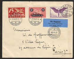 1927 : Flugpostbrief mit F3, F8 + F12, KP 125.--