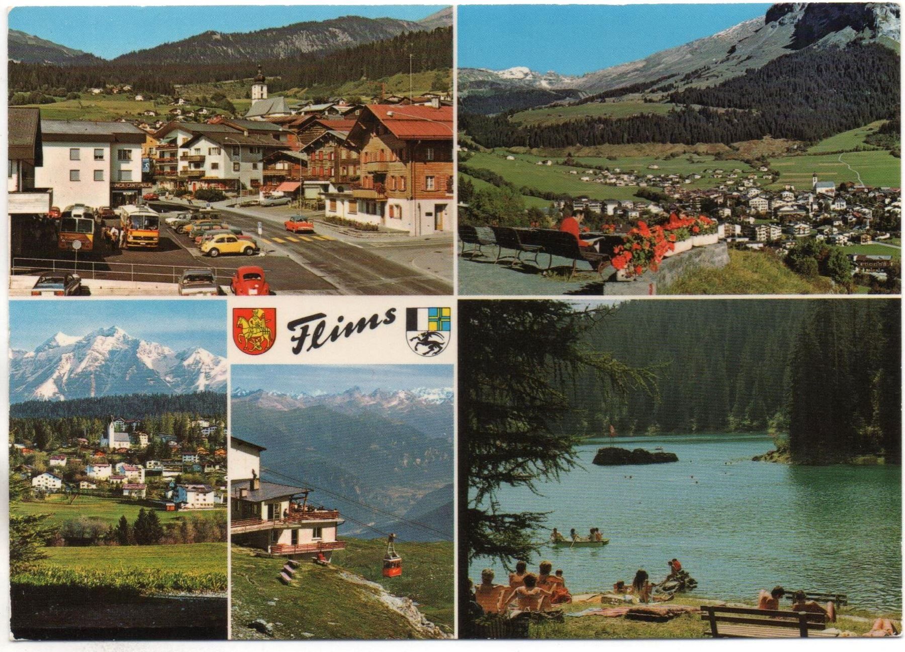 Ansichtskarten: FLIMS-DORF Postplatz, Auto, VW-Käfer, Postauto – Neu (gemäss Beschreibung) aus Jona von philajona