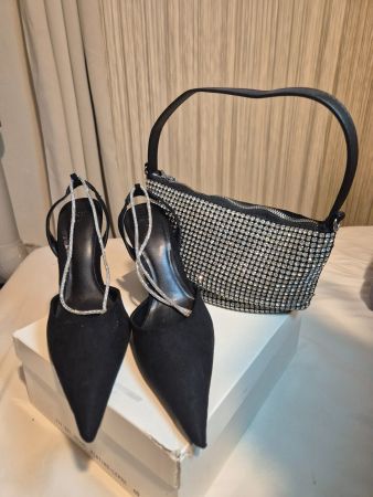 Pumps und Tasche mit Strass schwarz Grösse 40 Neu