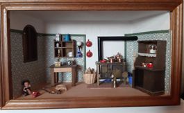 Antike Miniature Puppen Küche Guckkasten Handgemacht
