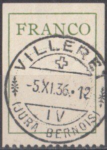 Alle Briefmarken: Francozettel SBK 3 mit ST Villeret – Gebraucht aus Bürglen TG von StampGraf
