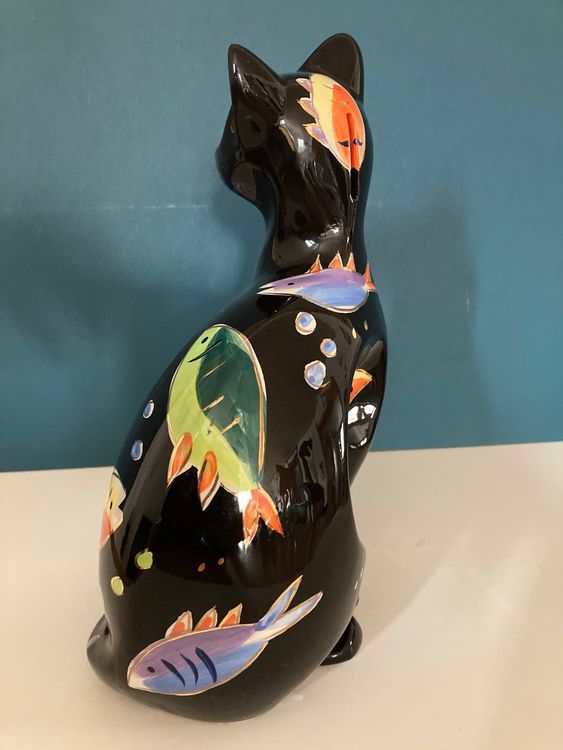 Keramik-Teller Handbemalt – 3D Katze & Blume Mit Ständer, 20,3 Cm