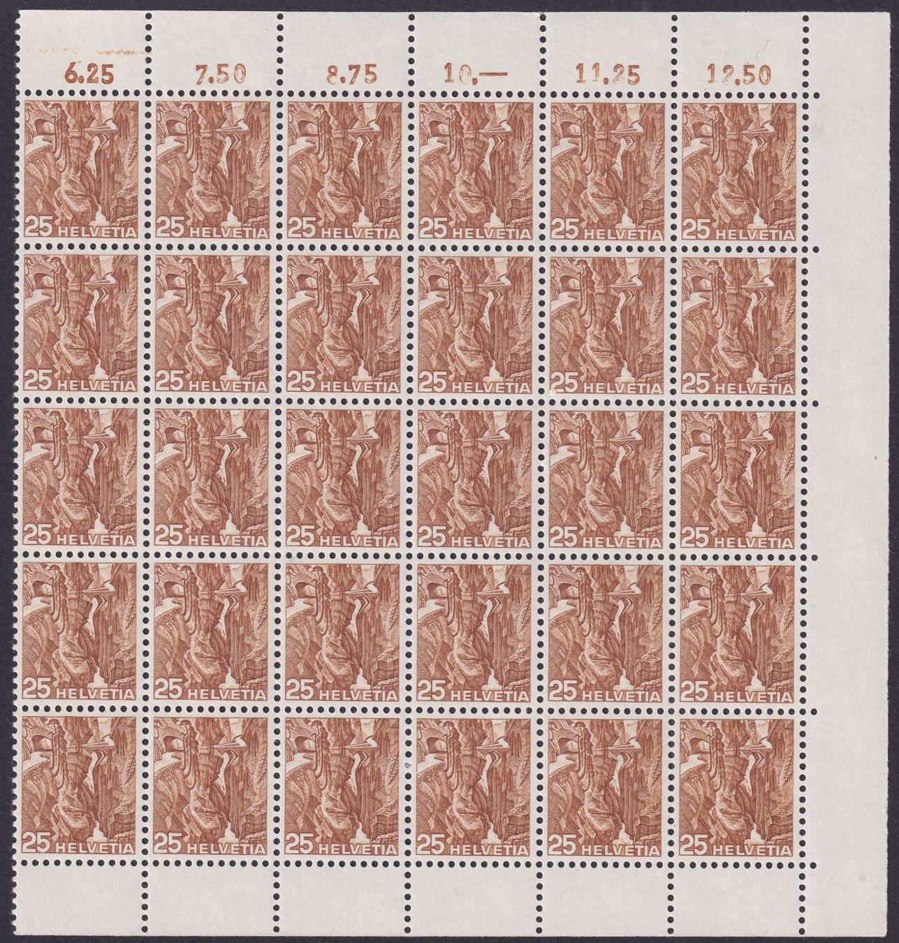 Tutti i francobolli: 1936, Nr.206y im 30er-Bogen ** postfrisch, Kat: 90.- – Usato da Sursee venduto da Luzernerraute