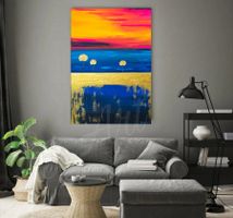 Acrylbild bunt Landschaft Blattgold Baum Bild Neu Unikat