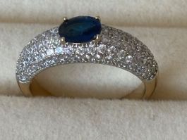 Luxus Elegante Gr.17/7 Ring Farbe: Gold /blau Zirkonia