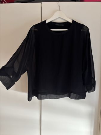 Schwarze Zara Bluse mit transparenten Ärmeln, S-M