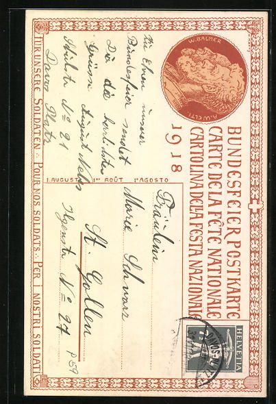 Cartoline postali: Schweizer Bundesfeier 1918, Für unsere  – Usato da Berlin venduto da bartko-reher 1