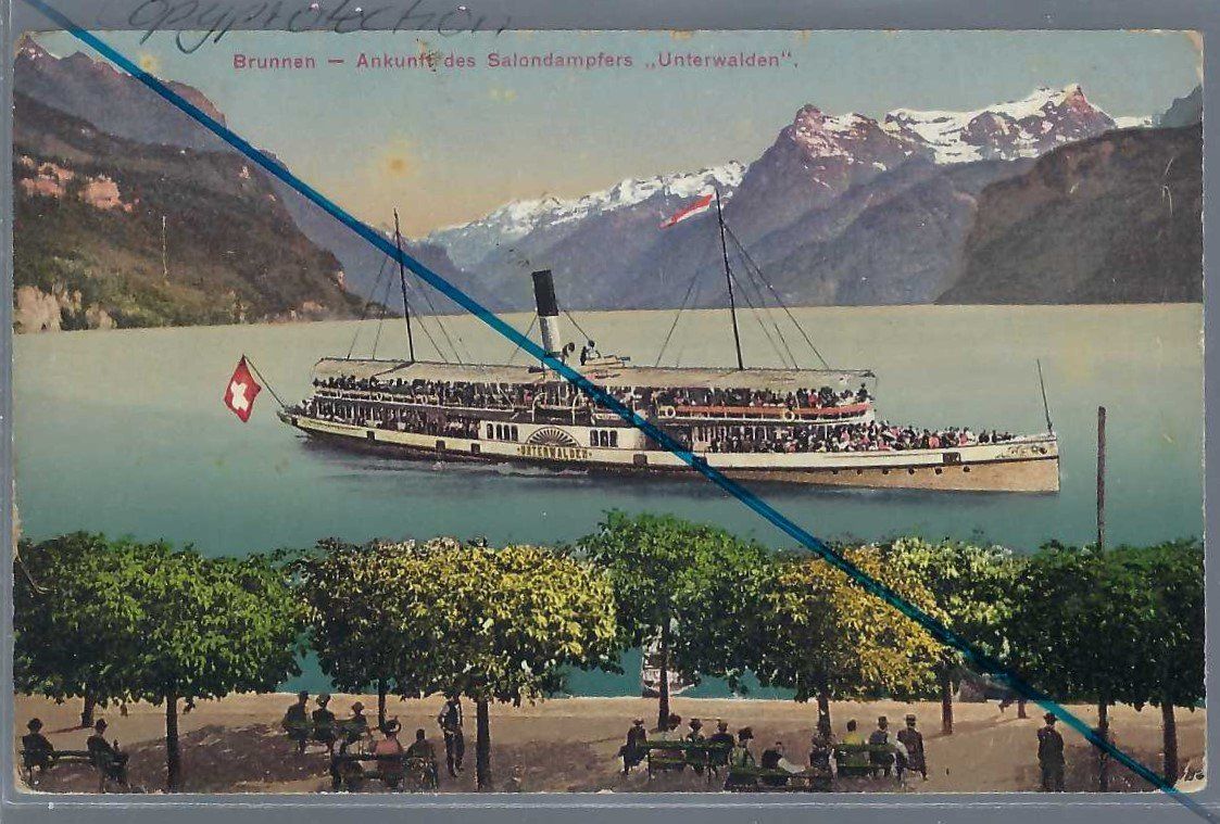 Cartoline postali: Brunnen. Dampfschiff 'Unterwalden'. – Usato da Horw venduto da SwissSteamMemories