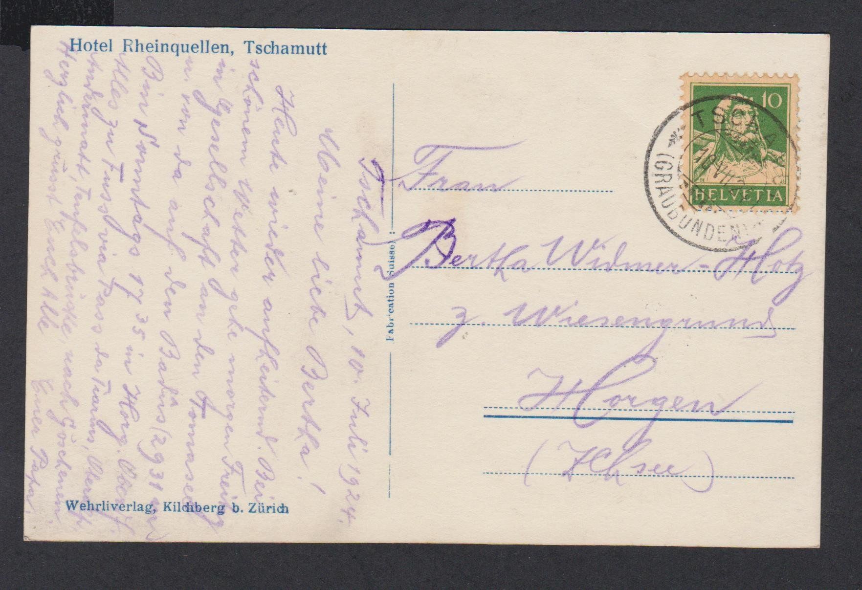 Cartoline postali: Tschamutt  GR   :   2 alte Ansichtskarten gest. 1924 – Usato da Vitznau venduto da Ropaku 3