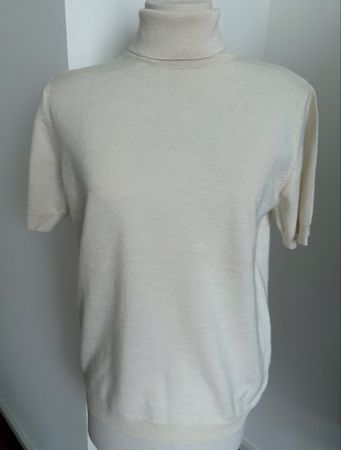 Weiss kurzarm Rollkragenpullover knit top sweater M 38 Wolle