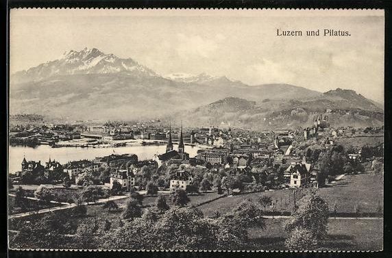 Cartes postales: Luzern, Teilansicht mit Kirche und Pilat – D'occasion à Berlin par bartko-reher