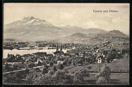 Luzern, Teilansicht mit Kirche und Pilat