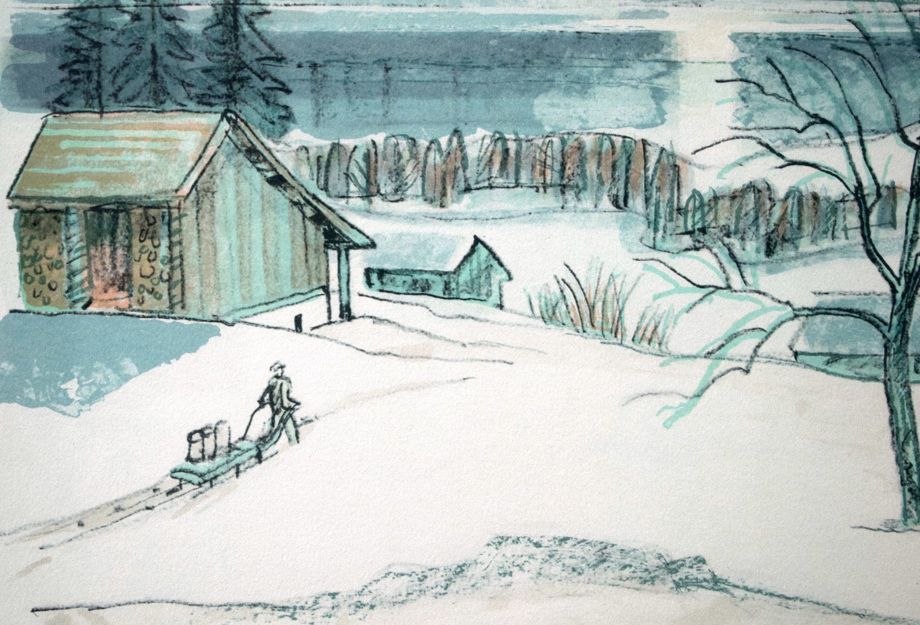Grafica & Litografie: Walter Haettenschweiler Winterlandschaft Landschaft Winter – Usato da Zürich venduto da Kunstvoll 2