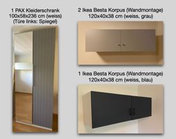 PAX Kleiderschrank und 3 Besta Wandschränke