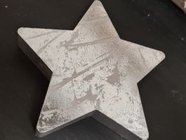 Holz Deko Stern, silbershabby 16x2.5 cm