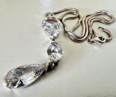 Schlangen Silbercollier 925 mit grossen Zirkonia-Tropfen 15g