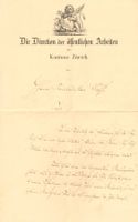 Dokument Direktion öffent. Arbeiten Zürich J.K.Wolff 1854