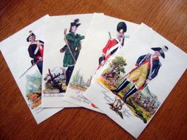 4 Stiche Reproduktionen Handkoloriert Militär 18.Jahrhundert
