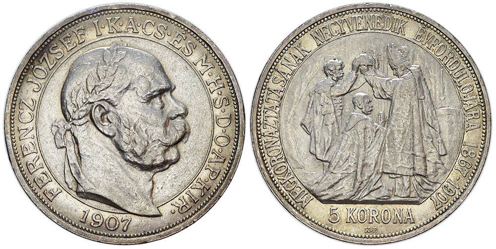 Alle Münzen: Ungarn, 5 Kronen 1907, Originalprägung – Gebraucht aus Chiasso von Novamarketing