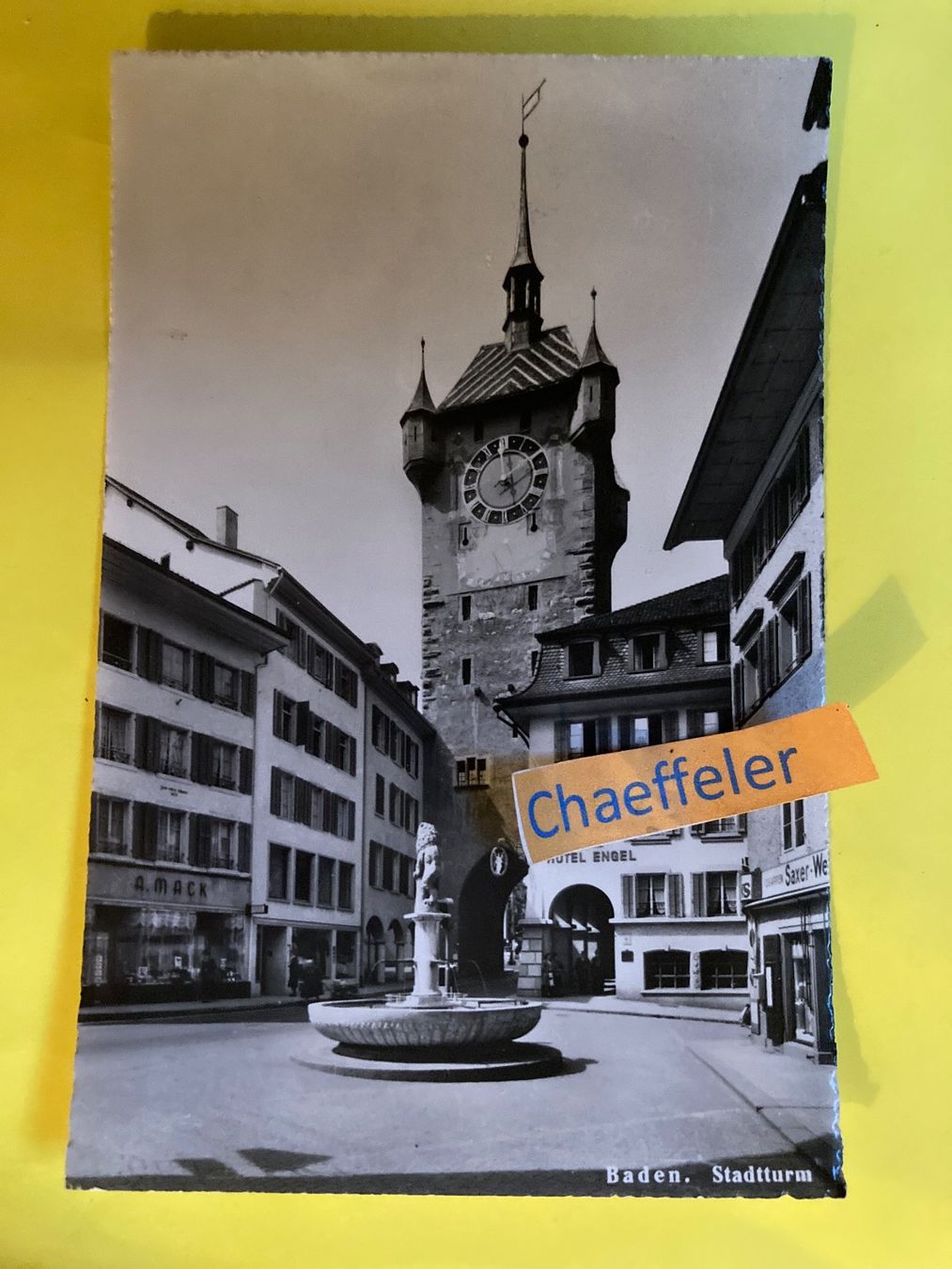Cartoline postali: 1956 Baden Stadtturm – Usato da Zürich venduto da Chaeffeler