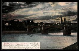 AK Basel, Sonnenuntergang am Rhein, 1905