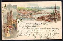 Litho Zürich, Ortsansicht mit Kirche au