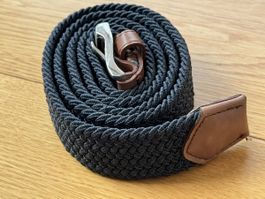 Men's Elastic Woven Belt, Dark Blue/Brown, Size 115 cm