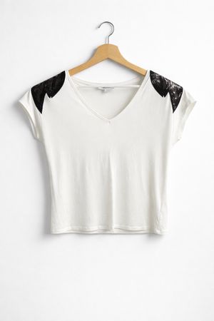 T-shirt Morgan neuf, blanc avec paillettes noires, taille S