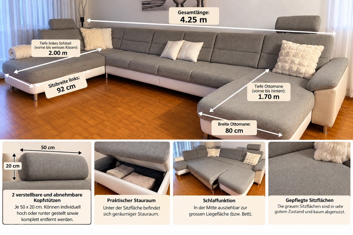 Sofas: Grosse 4.25m Wohnlandschaft mit Schlaffunktion – D'occasion à Dietlikon par ade_sk8v 1
