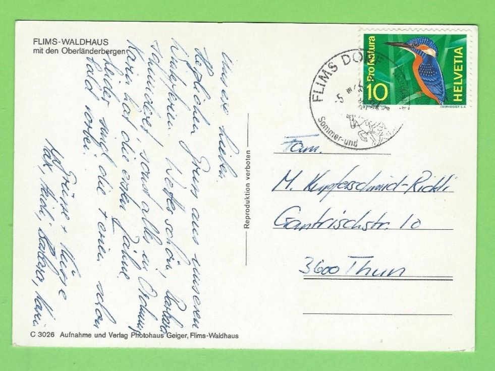 Cartoline postali: Flims-Waldhaus mit den Oberländerbergen – Usato da Zürich venduto da t24_de 1