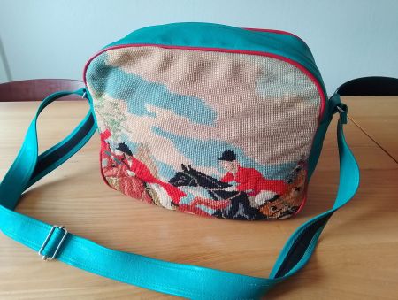Tolle Schweizer Tasche Gobelin Pferderennen, Einzelstück!
