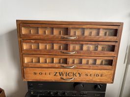 Ancien Meuble de Métier Mercerie Zwicky Soie Bois Massif
