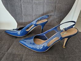 Escarpins "Julie Dee" Italie/Cuir vernis Bleu Nuit/T.38,5