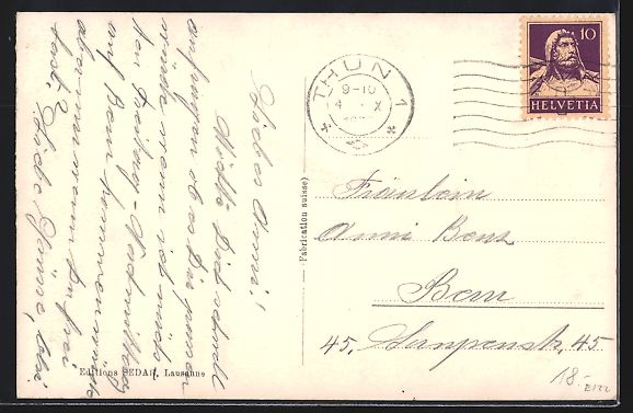 Cartoline postali: AK Thun, Rathausplatz mit Brunnen – Usato da Berlin venduto da bartko-reher 1