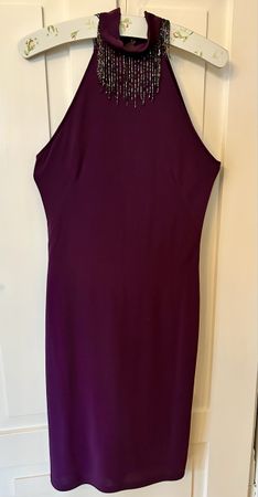 Elegant Purple Dress with Beaded Fringe Detail M