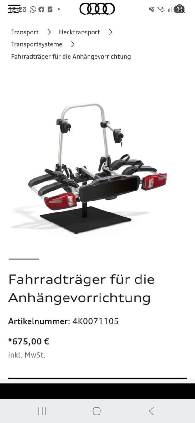 Dachträger: Fahrradträger Audi 4K0071105 2er NEU Originalverpackt – Neu und originalverpackt aus Niederteufen von sandragermann