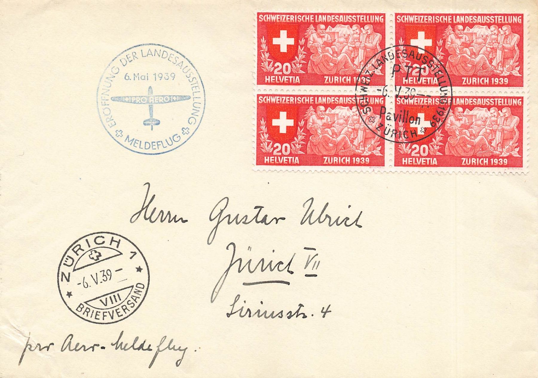 Tutti i francobolli: Luftpost Pro Aero Zürich 1939 – Usato da Biasca venduto da Blenio71