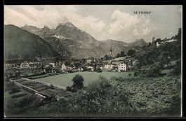 AK Altdorf, Ortsansicht mit Kirche und Bergen