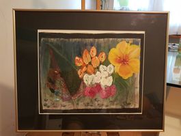Modernes Blumenbild "Gelber Hibiskus" – Mischtechnik