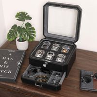 6 Slot Leder Uhrenbox mit Valet Schublade