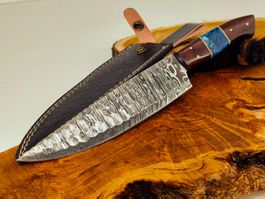 GEPRÜFT B Damast Messer Chefmesser Knife inkl. Lederscheide
