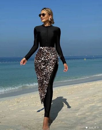 Burkini Schwarz Leoprint Neu Gr. M Bikinimode Badeanzug