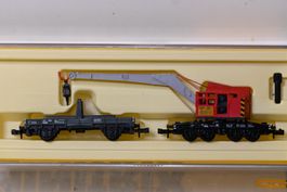 Minitrix Spur N  Kranwagen und Flachwagen mit OVP