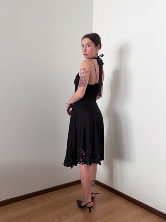 Vintage Little asymmetrical Black halter Dress