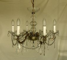 Lustre vintage 6 bras pampilles cristal de Bohême